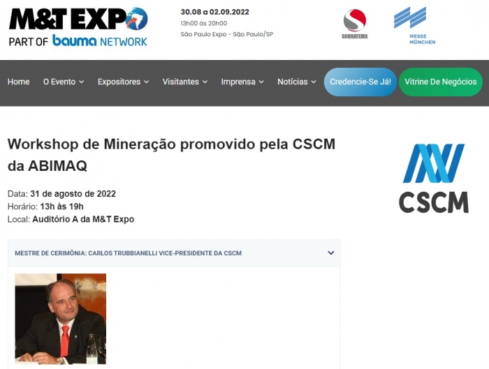 Workshop de Mineração promovido pela CSCM da Abimaq discutirá importantes temas do setor