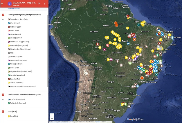 Mapa mostra empresas listadas em bolsas de valores com projetos de mineração no Brasil